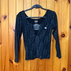 Harley Davidson Black Long Sleeve Top with Pattern